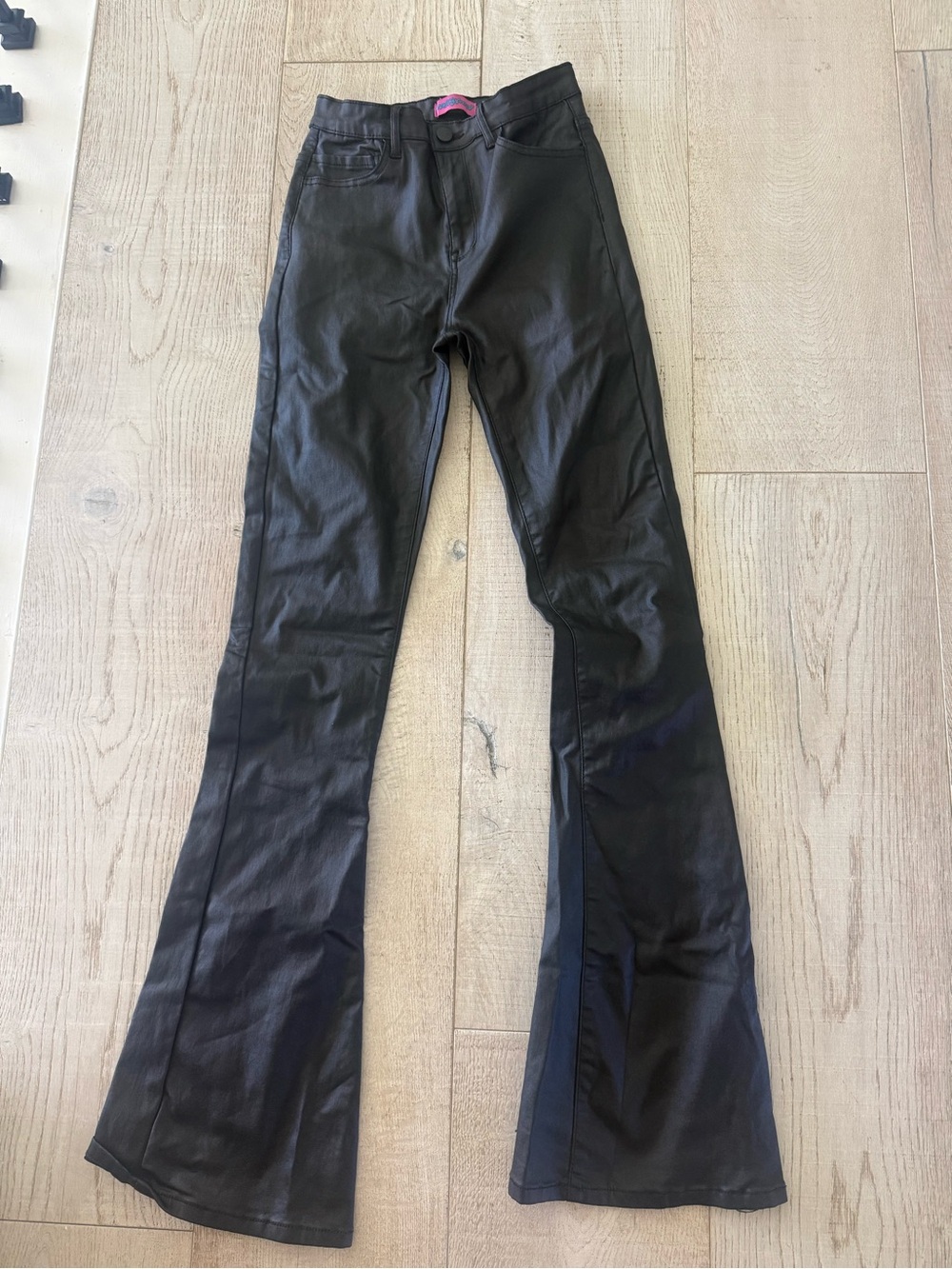 Edikted Black Faux-Leather Flare Jeans